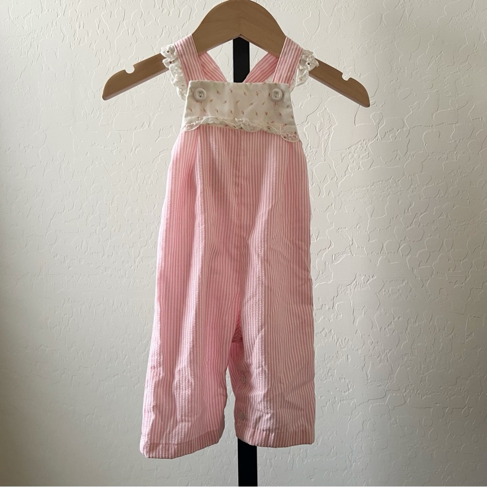 Healthtex Pink Pinstripe sear sucker overalls